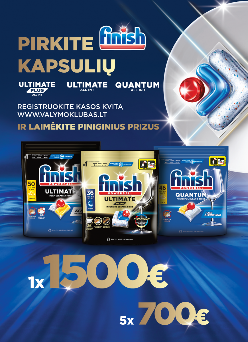 Pirkite „Finish“ kapsules ir laimėkite